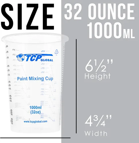 Vista 3 de TCP Global Vasos mezcladores de plástico graduados de 32 onzas (33.8 fl oz) (caja de 25) – Vasos medidores de plástico desechables para líquidos