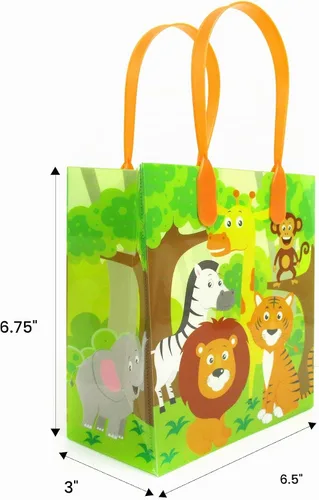 Vista 5 de TINYMILLS Bolsas de regalo con temática de animales de la selva de safari con asas, bolsas de dulces de libro de selva para fiestas de cumpleaños