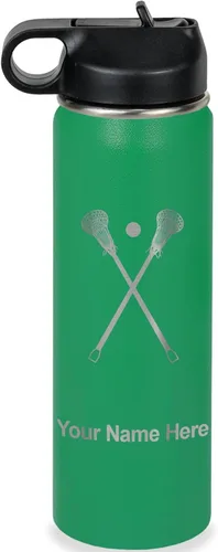 Vista 38 de LaserGram Botella de agua personalizada, palitos de lacrosse, acero inoxidable de doble pared aislada al vacío con popote superior, regalo grabado