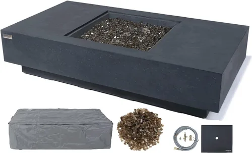 Vista 78 de Elementi+ Mesa de Fuego de Gas Colorado de Hormigón Fundido de 56" Rectangular, Hoguera al Aire Libre con Ignición Electrónica Incluye Cubierta