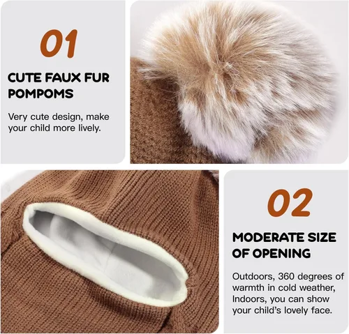 Vista 5 de Gorro de invierno de punto para bebés y niñas pequeños, bufanda con orejeras y capucha con forro polar