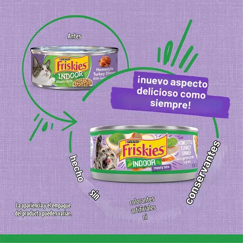 Vista 2 de Alimento húmedo para interior para gatos Purina Friskies, 24 unidades de 5.5 oz