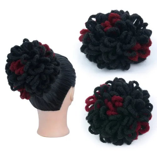 Vista 14 de Moños de Cola de Caballo con Cordón Negro Marrón Loc para Mujeres Negras Moño Rizado de Pétalo Loc Cola de Caballo de Rastas Trenzas Faux Locs Moño