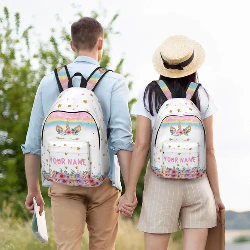 Vista 6 de Mochila personalizada para niñas y niños, mochilas personalizadas con nombre para niños, mochila escolar personalizada para viajes, Unicornio -2