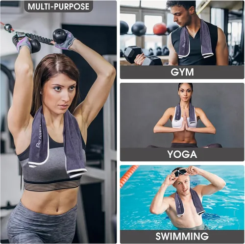 Vista 5 de Juego de toallas de gimnasio de microfibra para hombres y mujeres, toallas súper suaves y de secado rápido para fitness, yoga, ciclismo, natación
