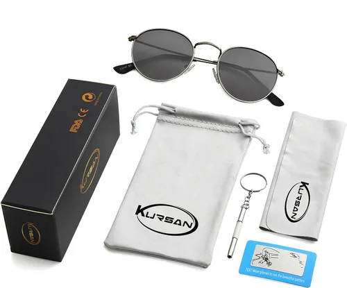 Vista 7 de Kursan Gafas de sol polarizadas de metal redondas pequeñas para hombres y mujeres, lentes espejadas, gafas de sol clásicas circulares