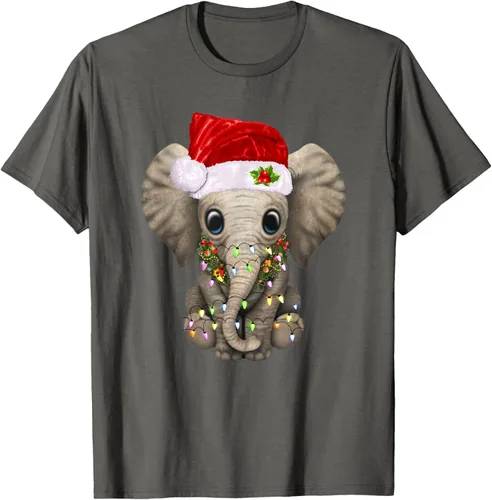 Vista 74 de Lindo elefante de Navidad luz divertido elefante amante de Navidad regalo camiseta Negro