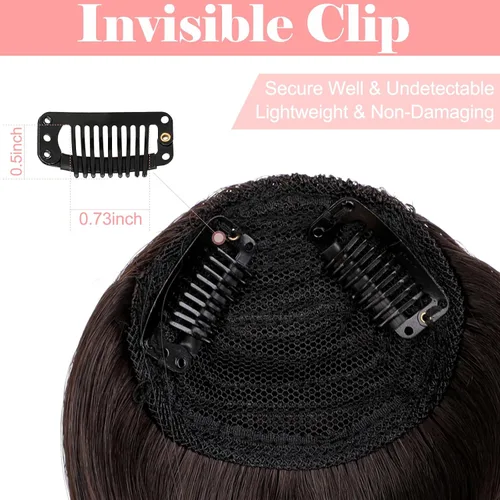 Vista 4 de Extensión de clip de pelo grueso con flecos, flequillo recto y ordenado para mujer, flequillo plano con sienes, marrón oscuro