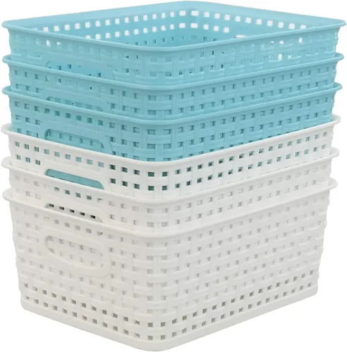Vista 8 de Cesta de almacenamiento pequeña de colores, cesta de tejido de plástico, juego de 6