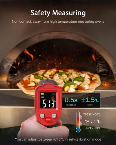Vista 2 de Pistola de Temperatura Infrarroja Wintact, Termómetro Digital Láser de No Contacto para Medir Temperatura Superficial y Ambiental para Cocina