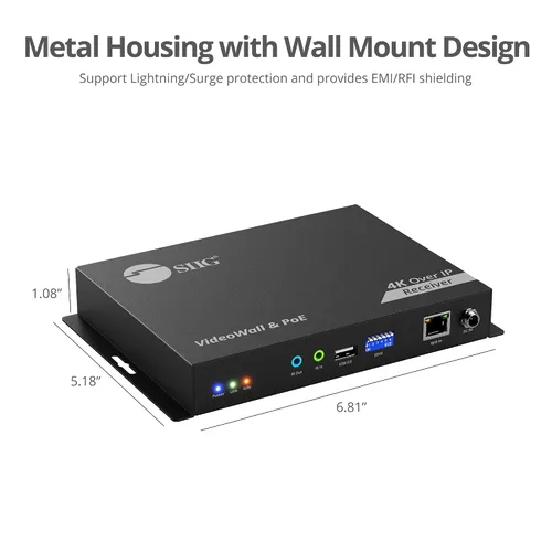 Vista 5 de SIIG Receptor de conmutador de matriz HDMI sobre IP 4K, 4K 60Hz, extensor KVM USB, control de pared de video, escalable para múltiples fuentes
