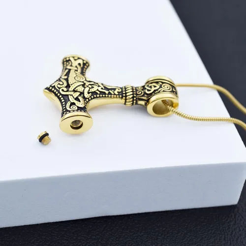 Vista 21 de Collar de urna de talismán de martillo de Thor vikingo nórdico para cenizas, acero inoxidable para hombre, joyería de cremación vintage, amuleto