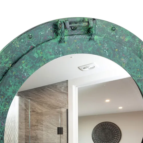 Vista 6 de Espejo de ojo de buey de aluminio de 17 pulgadas con acabado verde antiguo - Decoración náutica