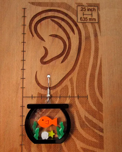 Vista 7 de Unique Goldfish Fish Bowl Aquarium Statement Dangle Earrings, Funny Jewelry for Aquatic Pet Fish Enthusiast