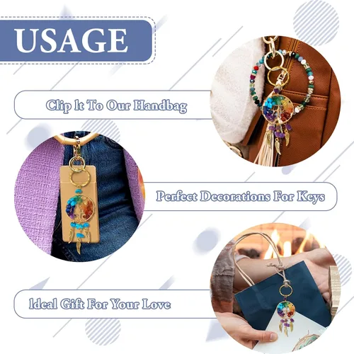 Vista 4 de KISSITTY Colgante de atrapasueños colgante con piedras preciosas adornadas con atrapasueños, adorno étnico de filigrana, Llavero del árbol de la vida