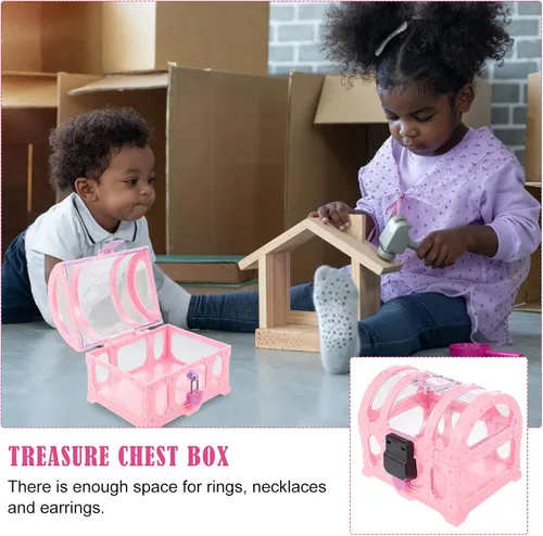 Vista 9 de TOYANDONA Cofre del tesoro con candado Juguetes Juguetes para niñas Cubo de juguete Caja de joyería rosa caja de joyería caja de baratijas Caja