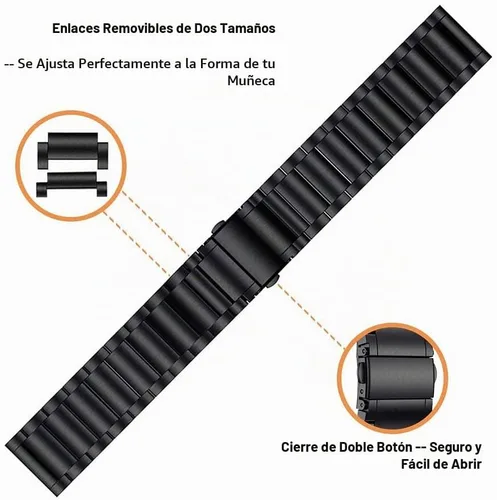 Vista 5 de Correas de reloj de 0.866 in compatibles con Fossil Gen 6/5/4, pulsera de metal sólido y correa de bucle milanesa tejida de malla Negro+Negro