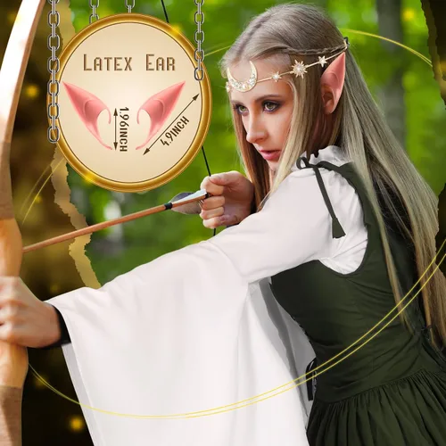 Vista 5 de Bonuci 6 Pcs Medieval Renaissance Fairy Costume Women Halloween Elf Cosplay Outfits Victorian Dress Elf Ears Fairy Headpiece