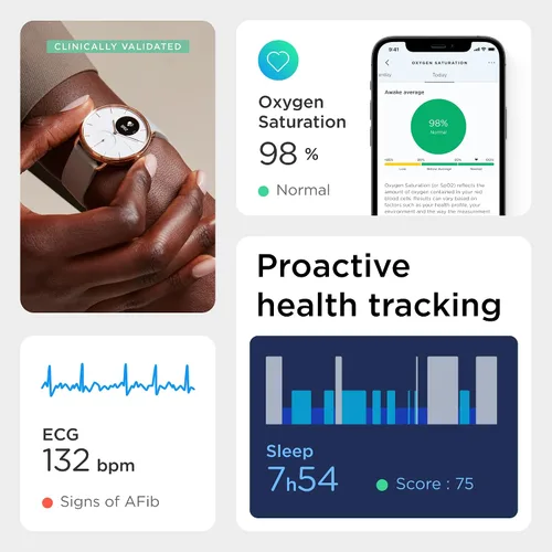 Vista 6 de Withings ScanWatch - Reloj inteligente híbrido y rastreador de actividad con GPS conectado monitor de frecuencia cardíaca monitor de sueño