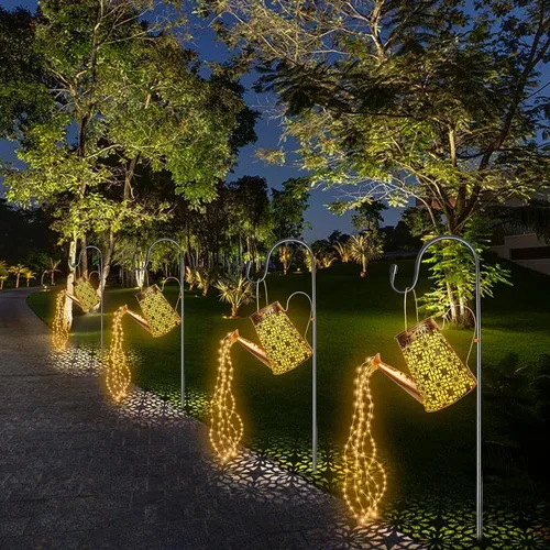 Vista 6 de Luces solares para regadera, luces solares para exteriores, colgantes al aire libre, impermeables, con 90 luces LED, decoraciones para césped