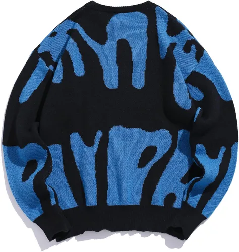 Vista 121 de ZAFUL Y2K - Suéter casual con estampado de llama estética para hombre, suéter de punto holgado, manga larga, cuello redondo