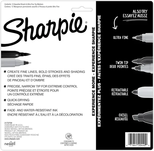 Vista 6 de Sharpie Brush Twin Marcadores permanentes con punta de pincel y marcador de punta ultrafina, surtido de 12