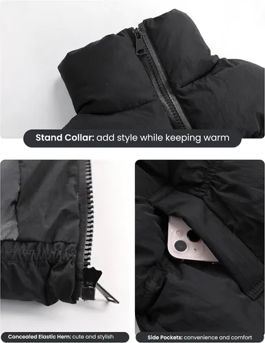 Vista 2 de UANEO Chaleco acolchado recortado para mujer, con cremallera, cuello alto, sin mangas, acolchado
