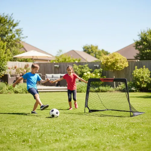Vista 6 de L RUNNZER Portería de fútbol para niños, red de fútbol desplegable para patio trasero, juego de 2 con funda de transporte portátil