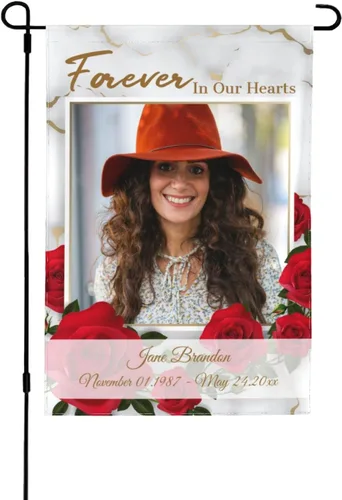 Vista 18 de Bandera de memoria personalizada con nombre de foto, fecha, letrero funerario personalizado, bandera conmemorativa personalizable para jardín