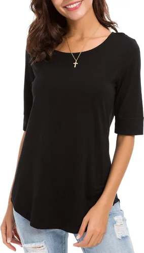 Vista 7 de Blusas de algodón para mujer, de manga hasta el codo, de moda, estilo casual, tipo túnica