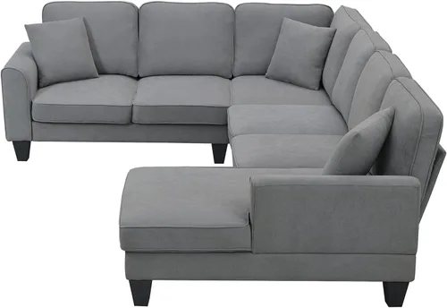 Vista 126 de Quarte Sofá seccional en forma de U, sofá modular con dos asientos individuales, dos sillas, combinación de bricolaje, tela de hilo en bucle Beige/5