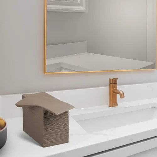 Vista 5 de 100 servilletas de papel de color beige con tacto de lino, suaves y absorbentes, para cocina, fiesta, boda, baño o cualquier ocasión (paquete de 100)