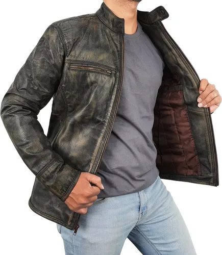 Vista 18 de Lambskin Leather Jacket for Men - Vintage Distressed Brown Biker Coat