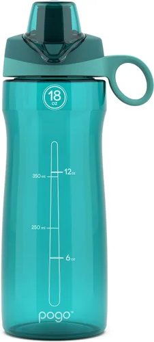 Vista 13 de Pogo Botella de agua de plástico tritán sin bisfenol A con tapa con pico de 18 onzas, color azul