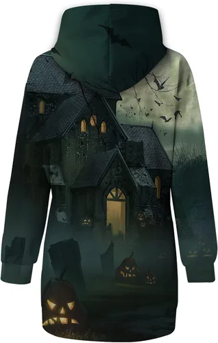Vista 4 de Disfraz de Halloween para mujer, para otoño e invierno, sudadera con capucha, vestido estampado para 2022
