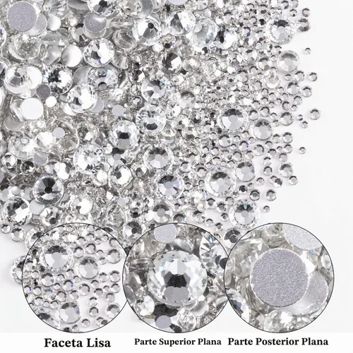 Vista 3 de Dos paquetes de diamantes de imitación de parte trasera plana, 4520 piezas de diamantes de imitación coloridos para arte de uñas, cristal colorido +