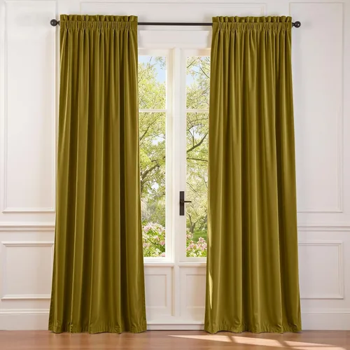 Vista 123 de Lazzzy - 2 paneles de cortinas opacas de terciopelo, con aislamiento térmico, muy suaves, lujosas, con bolsillo para cortinero, para dormitorio