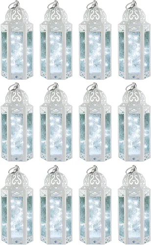 Vista 58 de VELA LANTERNS Juego de 2 portavelas decorativos de LED con luces de hadas de 12" de metal marroquí para colgar o mesa, decoración del hogar