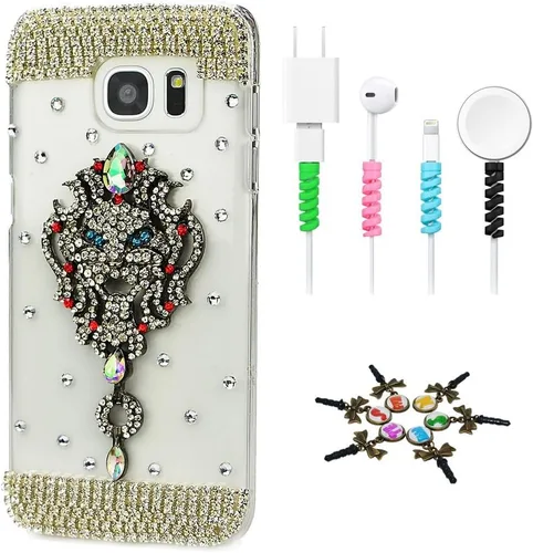 Vista 6 de Sparkle Funda compatible con Samsung Galaxy J2 Prime – Elegante funda con diseño de lazo 3D hecha a mano con protector de cable [4 unidades] – Rosa