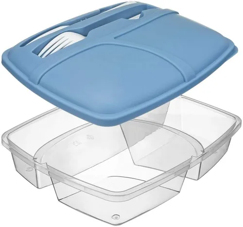Vista 2 de Juego de recipientes de comida de viaje con tenedor y cuchillo, caja de comida de 3 secciones para sobras, ensalada y aperitivos