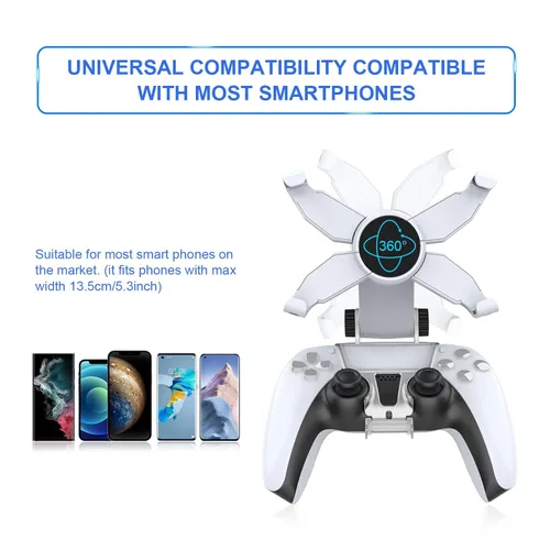 Vista 4 de DOBE PS5 Controller Mobile Gaming Clip for Playstation 5 Dualsense Controller Remote Play Mobile Phone Holder Clamp Adjustable Phone Mount Clip