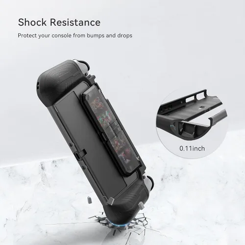 Vista 6 de Switch OLED Case with Flip Game Storage, KIWIHOME Dockable Protective Case for Nintendo Switch OLED 2021 TPU Grip Portable Cover Accessories, Black