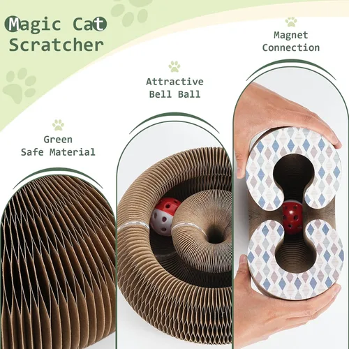 Vista 4 de SENCONE Organlada - Rascador de cartón para gatos con bola de campana, almohadilla plegable para rascar gatos, un juguete mágico para gatos