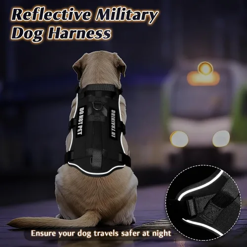 Vista 6 de WINSEE - Arnés para perro a prueba de fugas, arnés Molle de servicio y trabajo con doble asa, chaleco táctico para mascotas con 4 parches