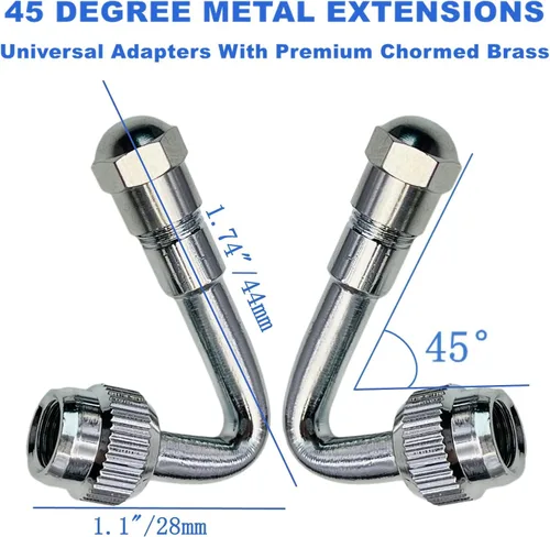 Vista 2 de Extensores de vástago de válvula, extensión de válvula de neumático Schrader de 45 grados, 90 grados, 135 grados, compatible con ruedas duales