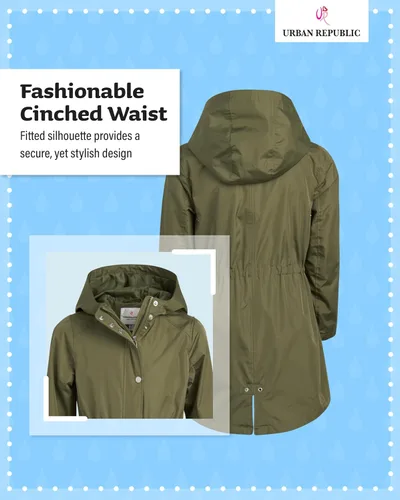 Vista 5 de URBAN REPUBLIC Chubasquero para niña - Chaqueta impermeable cortavientos Slicker Shell (7-16)