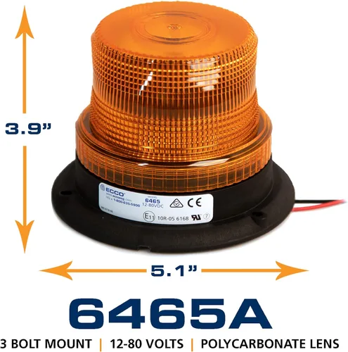 Vista 5 de Ecco Luz 6465A, SAE Clase III, montaje de 3 pernos, ámbar