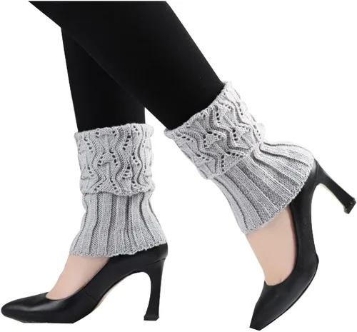 Vista 3 de uxcell Calentadores de pierna acanalados para mujer, diseño de punto, cálidos, gruesos, hasta la rodilla