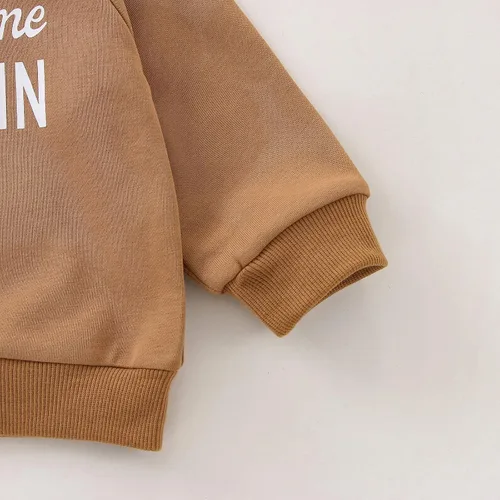 Vista 4 de Conjunto de sudadera de manga larga con cuello redondo para el día de San Valentín, para bebés, niños y niños pequeños, Marrón