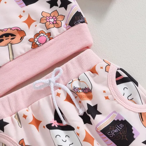 Vista 7 de Kayotuas Conjunto de sudadera de manga larga con estampado de arco de calabaza y esqueleto para bebé de Halloween, para otoño